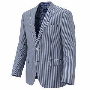 Tallia Blue & White Striped Paisley Satin Lined Mens Sport Coat Blazer Jacket Lg